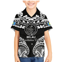 Palau Constitution Day Family Matching Mermaid Dress and Hawaiian Shirt Belau Seal With Polynesian Pattern - Black LT14 Son's Shirt Black - Polynesian Pride