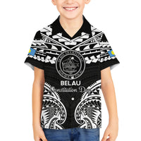 Palau Constitution Day Family Matching Off The Shoulder Long Sleeve Dress and Hawaiian Shirt Belau Seal With Polynesian Pattern - Black LT14 Son's Shirt Black - Polynesian Pride
