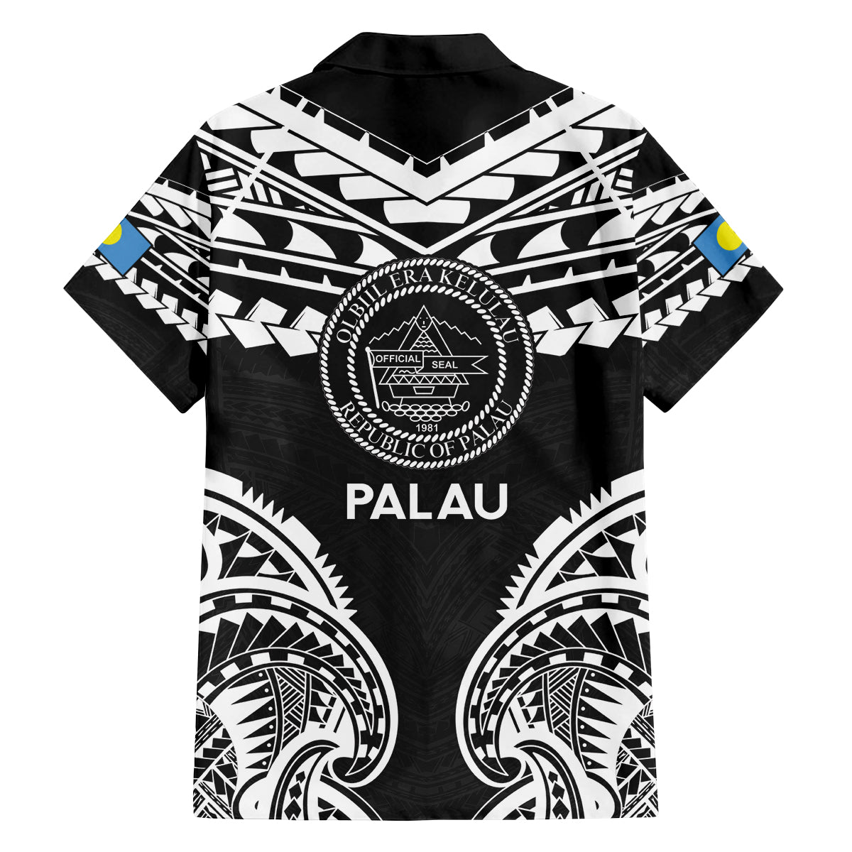 Palau Constitution Day Family Matching Off Shoulder Maxi Dress and Hawaiian Shirt Belau Seal With Polynesian Pattern - Black LT14 - Polynesian Pride