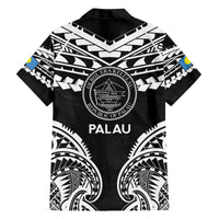 Palau Constitution Day Family Matching Off Shoulder Maxi Dress and Hawaiian Shirt Belau Seal With Polynesian Pattern - Black LT14 - Polynesian Pride