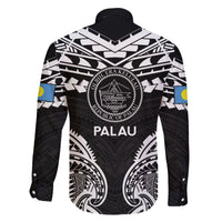Palau Constitution Day Family Matching Off Shoulder Short Dress and Hawaiian Shirt Belau Seal With Polynesian Pattern - Black LT14 - Polynesian Pride
