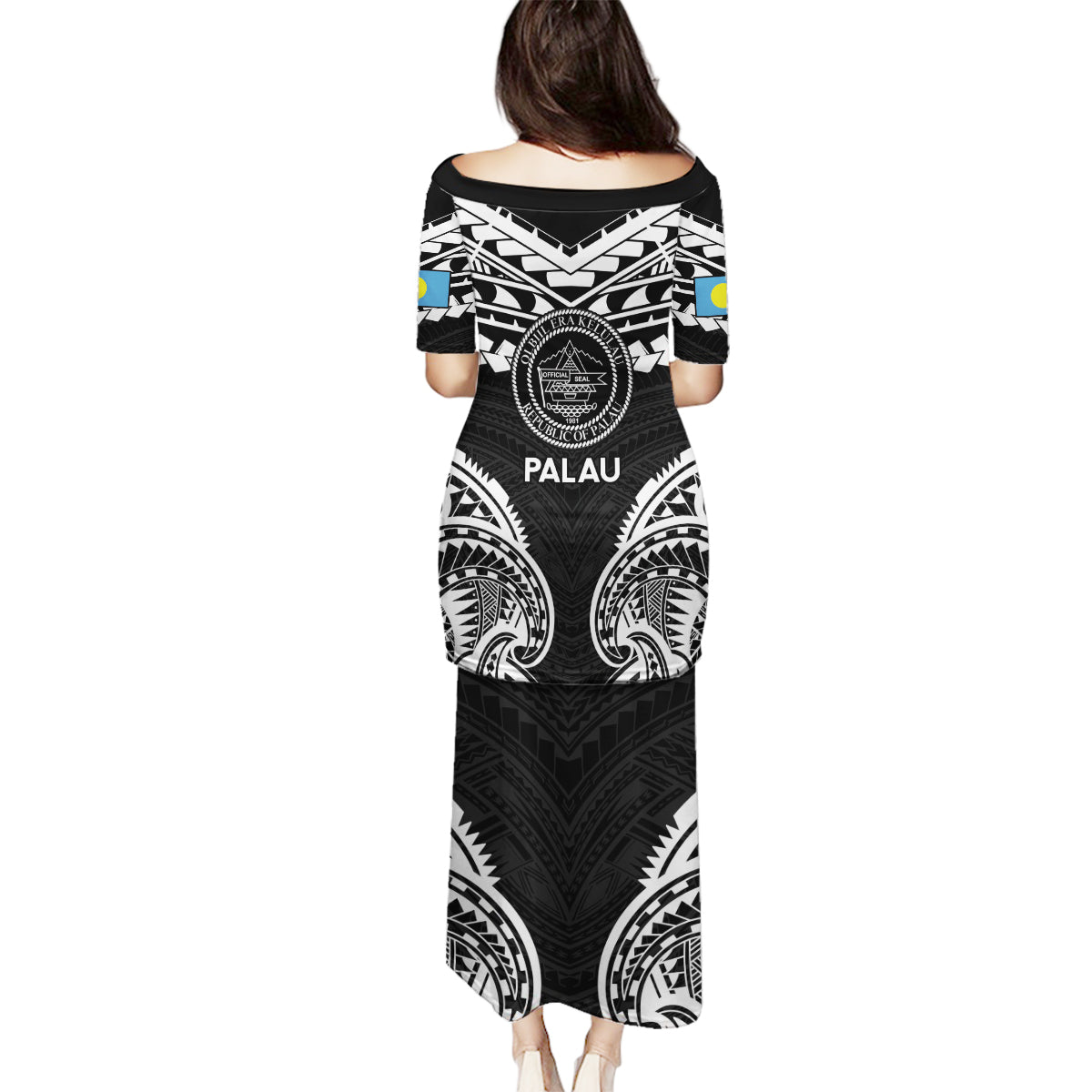 Palau Constitution Day Family Matching Puletasi and Hawaiian Shirt Belau Seal With Polynesian Pattern - Black LT14 - Polynesian Pride