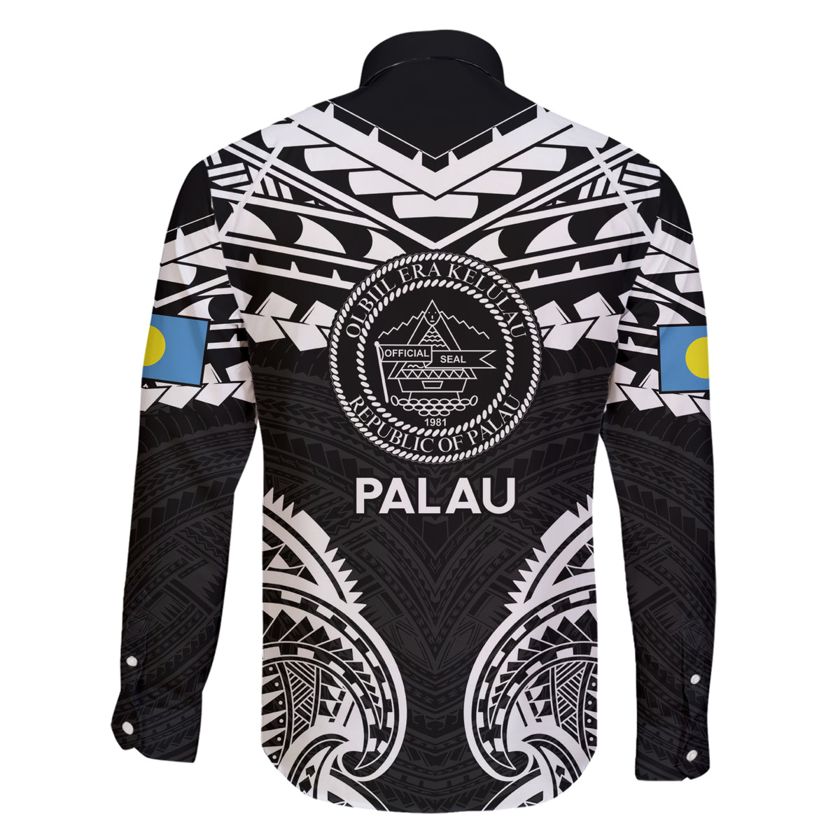 Palau Constitution Day Family Matching Short Sleeve Bodycon Dress and Hawaiian Shirt Belau Seal With Polynesian Pattern - Black LT14 - Polynesian Pride