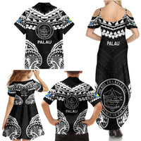 Palau Constitution Day Family Matching Summer Maxi Dress and Hawaiian Shirt Belau Seal With Polynesian Pattern - Black LT14 - Polynesian Pride