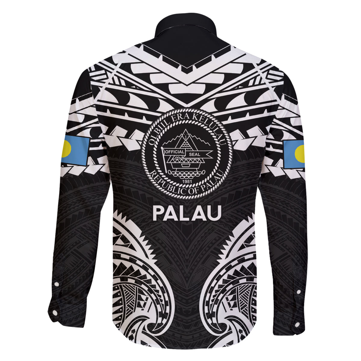 Palau Constitution Day Family Matching Summer Maxi Dress and Hawaiian Shirt Belau Seal With Polynesian Pattern - Black LT14 - Polynesian Pride