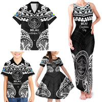 Palau Constitution Day Family Matching Tank Maxi Dress and Hawaiian Shirt Belau Seal With Polynesian Pattern - Black LT14 - Polynesian Pride
