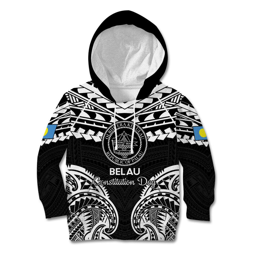 Palau Constitution Day Kid Hoodie Belau Seal With Polynesian Pattern - Black LT14 Hoodie Black - Polynesian Pride