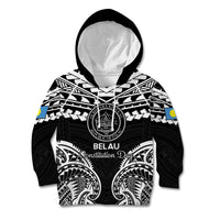 Palau Constitution Day Kid Hoodie Belau Seal With Polynesian Pattern - Black LT14 Hoodie Black - Polynesian Pride
