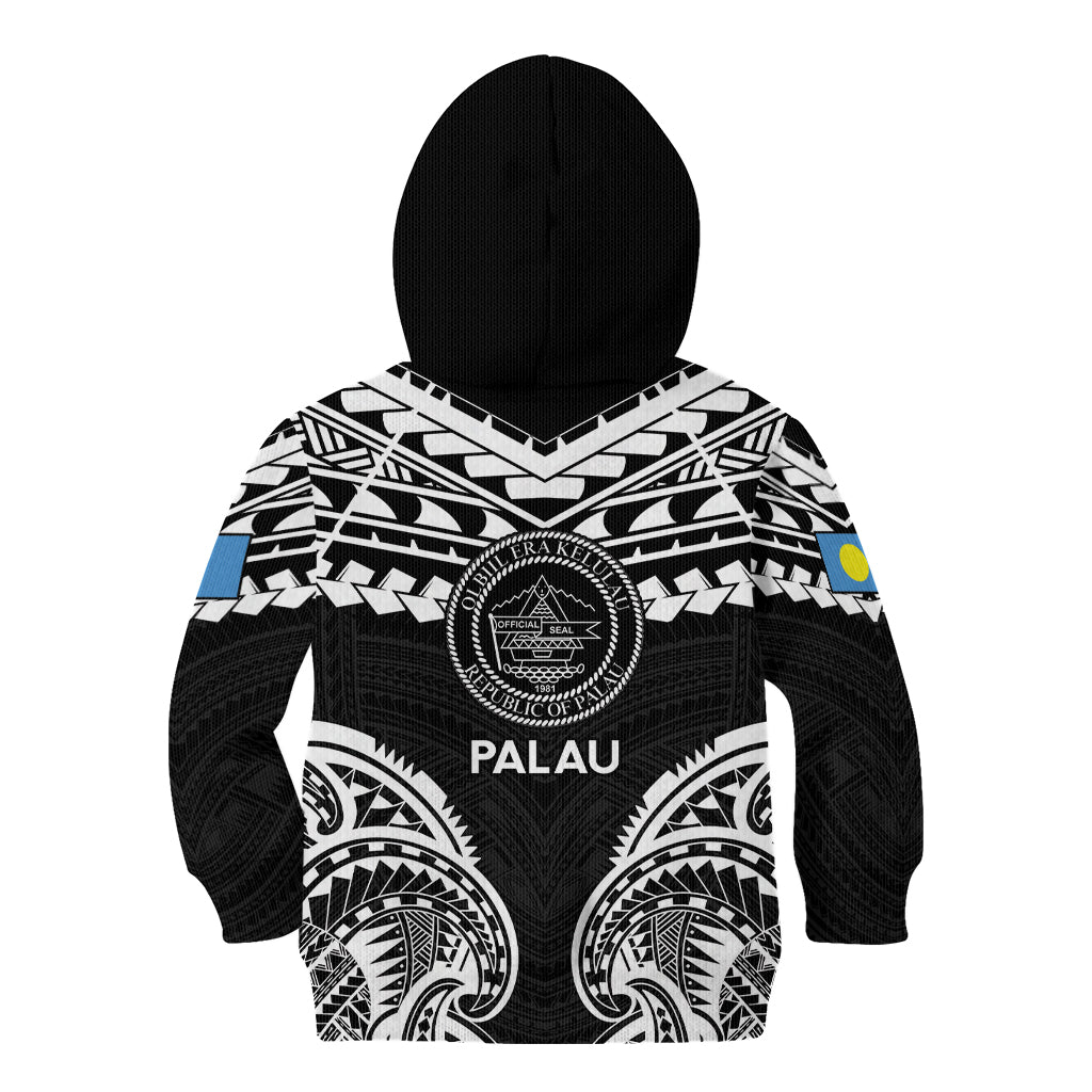 Palau Constitution Day Kid Hoodie Belau Seal With Polynesian Pattern - Black LT14 - Polynesian Pride