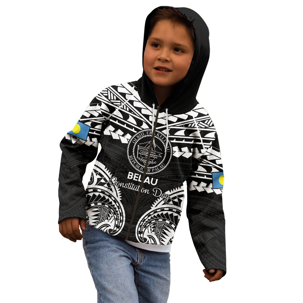 Palau Constitution Day Kid Hoodie Belau Seal With Polynesian Pattern - Black LT14 - Polynesian Pride
