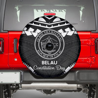Palau Constitution Day Spare Tire Cover Belau Seal With Polynesian Pattern - Black