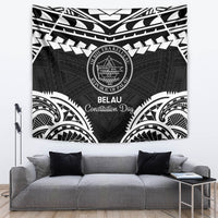 Palau Constitution Day Tapestry Belau Seal With Polynesian Pattern - Black
