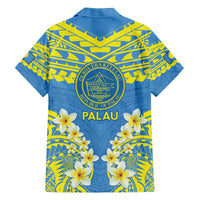 Palau Constitution Day Family Matching Long Sleeve Bodycon Dress and Hawaiian Shirt Belau Seal With Frangipani Polynesian Pattern - Blue LT14 - Polynesian Pride