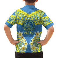 Palau Constitution Day Family Matching Summer Maxi Dress and Hawaiian Shirt Belau Seal With Frangipani Polynesian Pattern - Blue LT14 - Polynesian Pride
