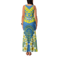Palau Constitution Day Family Matching Tank Maxi Dress and Hawaiian Shirt Belau Seal With Frangipani Polynesian Pattern - Blue LT14 - Polynesian Pride