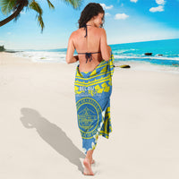 Palau Constitution Day Sarong Belau Seal With Frangipani Polynesian Pattern - Blue