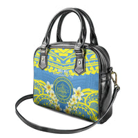 Palau Constitution Day Shoulder Handbag Belau Seal With Frangipani Polynesian Pattern - Blue LT14 - Polynesian Pride