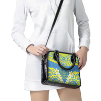 Palau Constitution Day Shoulder Handbag Belau Seal With Frangipani Polynesian Pattern - Blue LT14 - Polynesian Pride