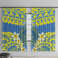 Palau Constitution Day Window Curtain Belau Seal With Frangipani Polynesian Pattern - Blue LT14 With Hooks Blue - Polynesian Pride