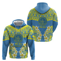 Palau Constitution Day Zip Hoodie Belau Seal With Frangipani Polynesian Pattern - Blue