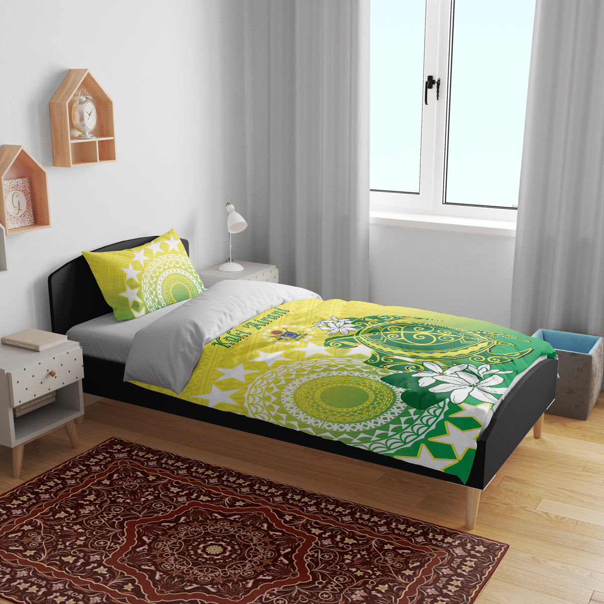 Cook Islands Independence Day Bedding Set Kuki Airani Tiare Maori Polynesian Pattern - Green