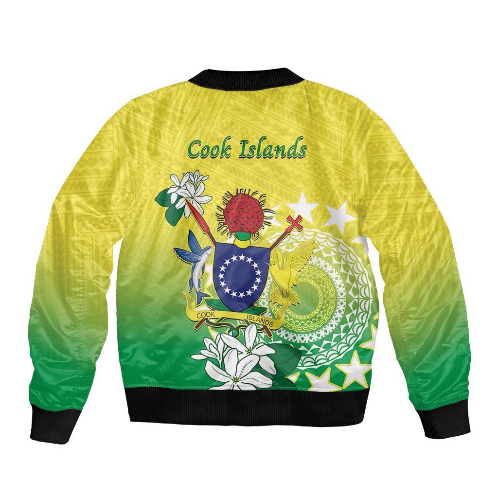 Cook Islands Independence Day Bomber Jacket Kuki Airani Tiare Maori Polynesian Pattern - Green LT14 - Polynesian Pride
