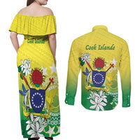 Cook Islands Independence Day Couples Matching Off Shoulder Maxi Dress and Long Sleeve Button Shirt Kuki Airani Tiare Maori Polynesian Pattern - Green LT14 - Polynesian Pride