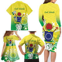 Cook Islands Independence Day Family Matching Long Sleeve Bodycon Dress and Hawaiian Shirt Kuki Airani Tiare Maori Polynesian Pattern - Green LT14 - Polynesian Pride