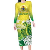 Cook Islands Independence Day Family Matching Long Sleeve Bodycon Dress and Hawaiian Shirt Kuki Airani Tiare Maori Polynesian Pattern - Green LT14 Mom's Dress Green - Polynesian Pride
