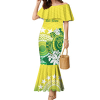 Cook Islands Independence Day Family Matching Mermaid Dress and Hawaiian Shirt Kuki Airani Tiare Maori Polynesian Pattern - Green LT14 Mom's Dress Green - Polynesian Pride