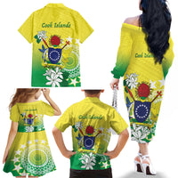 Cook Islands Independence Day Family Matching Off The Shoulder Long Sleeve Dress and Hawaiian Shirt Kuki Airani Tiare Maori Polynesian Pattern - Green LT14 - Polynesian Pride