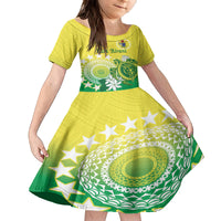 Cook Islands Independence Day Family Matching Off Shoulder Maxi Dress and Hawaiian Shirt Kuki Airani Tiare Maori Polynesian Pattern - Green LT14 Daughter's Dress Green - Polynesian Pride