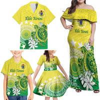 Cook Islands Independence Day Family Matching Off Shoulder Maxi Dress and Hawaiian Shirt Kuki Airani Tiare Maori Polynesian Pattern - Green LT14 - Polynesian Pride