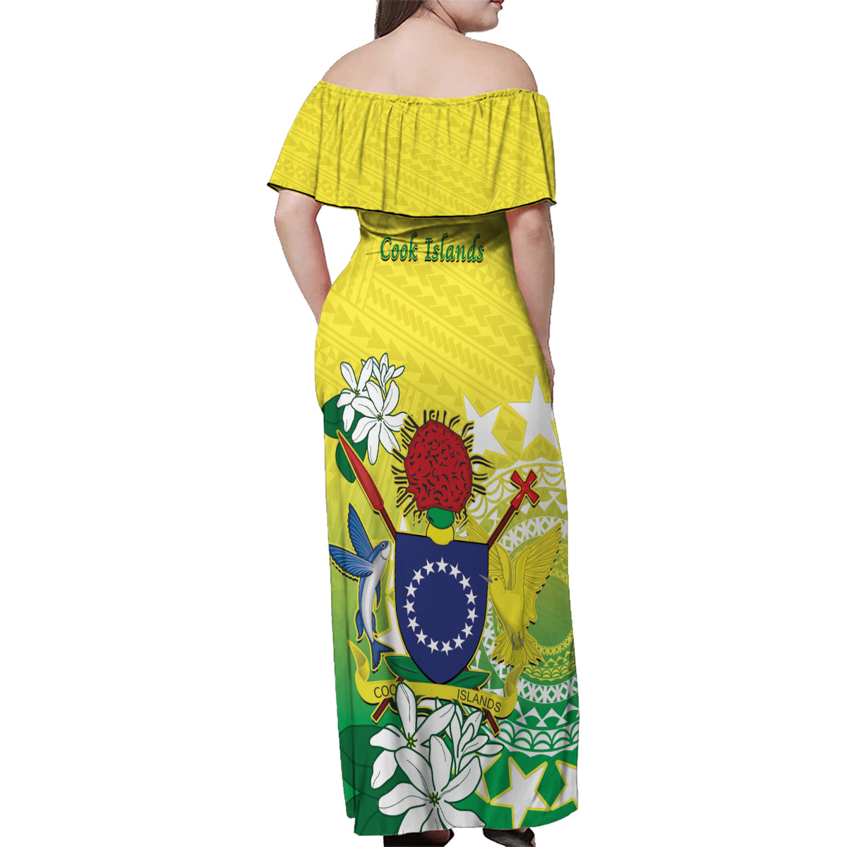 Cook Islands Independence Day Family Matching Off Shoulder Maxi Dress and Hawaiian Shirt Kuki Airani Tiare Maori Polynesian Pattern - Green LT14 - Polynesian Pride