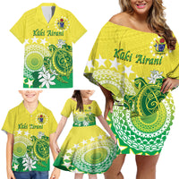 Cook Islands Independence Day Family Matching Off Shoulder Short Dress and Hawaiian Shirt Kuki Airani Tiare Maori Polynesian Pattern - Green LT14 - Polynesian Pride