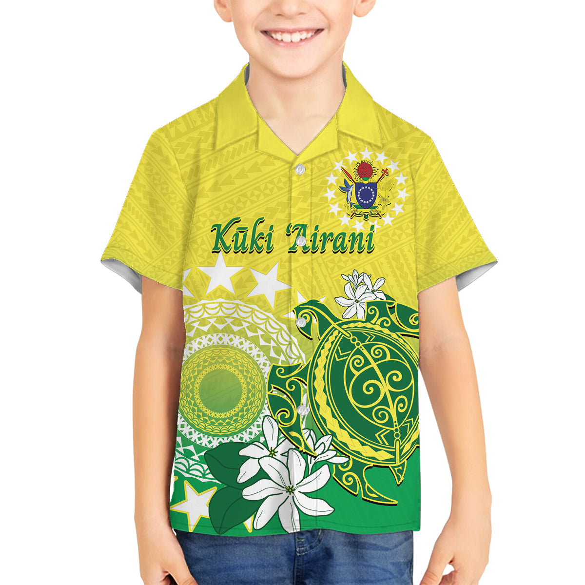 Cook Islands Independence Day Family Matching Summer Maxi Dress and Hawaiian Shirt Kuki Airani Tiare Maori Polynesian Pattern - Green LT14 Son's Shirt Green - Polynesian Pride