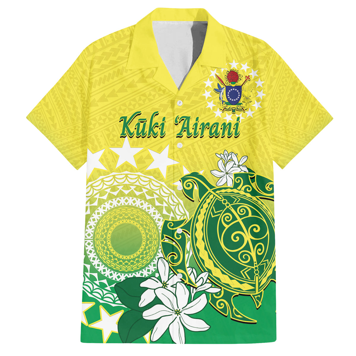 Cook Islands Independence Day Family Matching Tank Maxi Dress and Hawaiian Shirt Kuki Airani Tiare Maori Polynesian Pattern - Green LT14 Dad's Shirt - Short Sleeve Green - Polynesian Pride