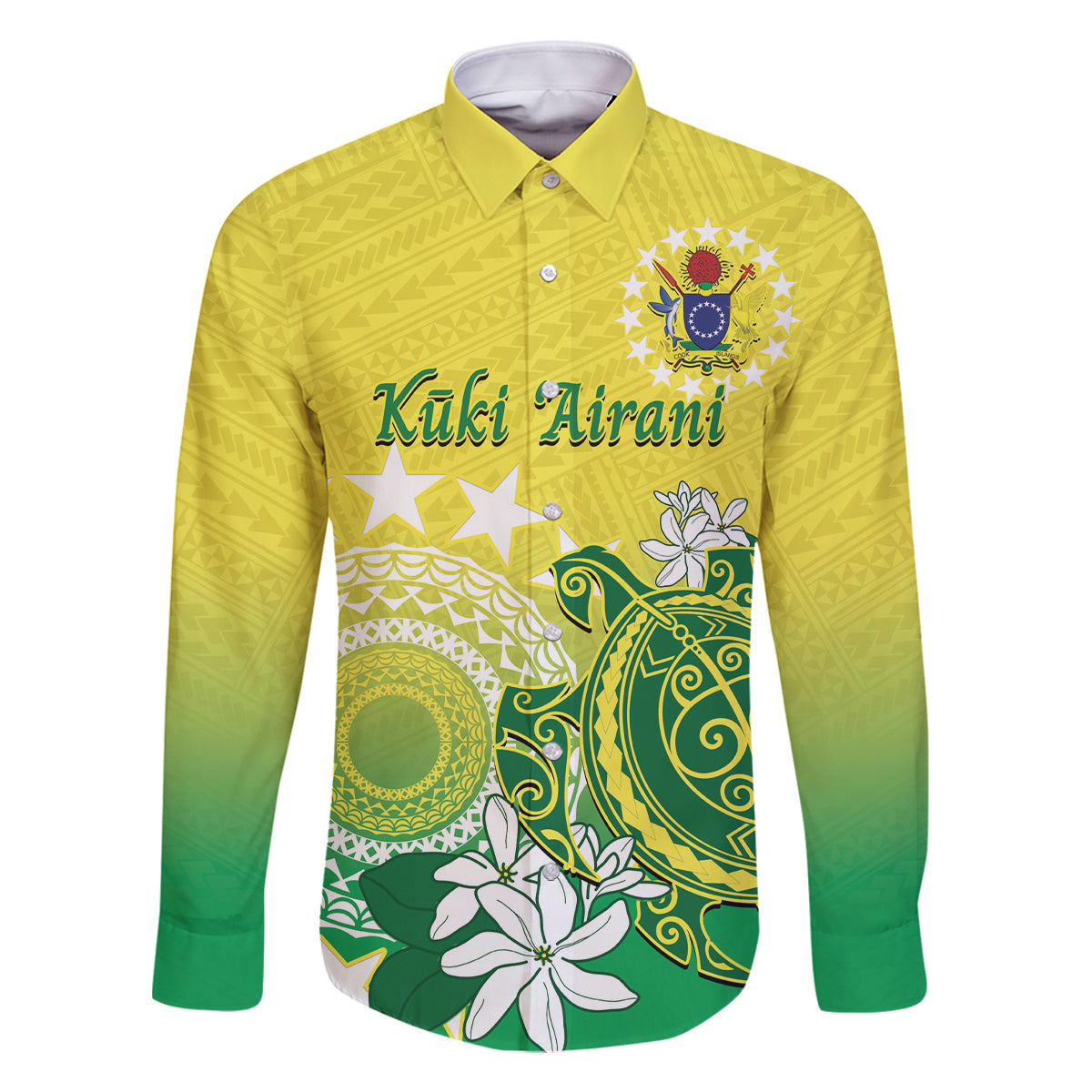 Cook Islands Independence Day Family Matching Tank Maxi Dress and Hawaiian Shirt Kuki Airani Tiare Maori Polynesian Pattern - Green LT14 Dad's Shirt - Long Sleeve Green - Polynesian Pride