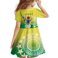 Cook Islands Independence Day Kid Short Sleeve Dress Kuki Airani Tiare Maori Polynesian Pattern - Green