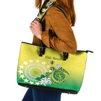 Cook Islands Independence Day Leather Tote Bag Kuki Airani Tiare Maori Polynesian Pattern - Green LT14 Green - Polynesian Pride