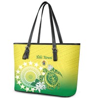 Cook Islands Independence Day Leather Tote Bag Kuki Airani Tiare Maori Polynesian Pattern - Green LT14 - Polynesian Pride