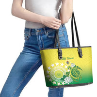 Cook Islands Independence Day Leather Tote Bag Kuki Airani Tiare Maori Polynesian Pattern - Green LT14 - Polynesian Pride