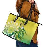Cook Islands Independence Day Leather Tote Bag Kuki Airani Tiare Maori Polynesian Pattern - Green LT14 - Polynesian Pride