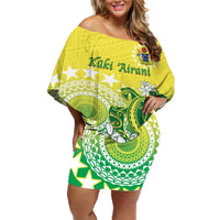 Cook Islands Independence Day Off Shoulder Short Dress Kuki Airani Tiare Maori Polynesian Pattern - Green LT14 Women Green - Polynesian Pride