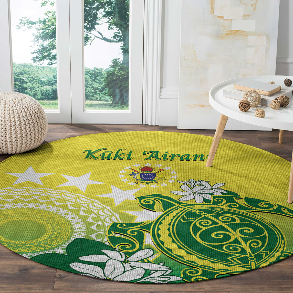 Cook Islands Independence Day Round Carpet Kuki Airani Tiare Maori Polynesian Pattern - Green LT14 - Polynesian Pride