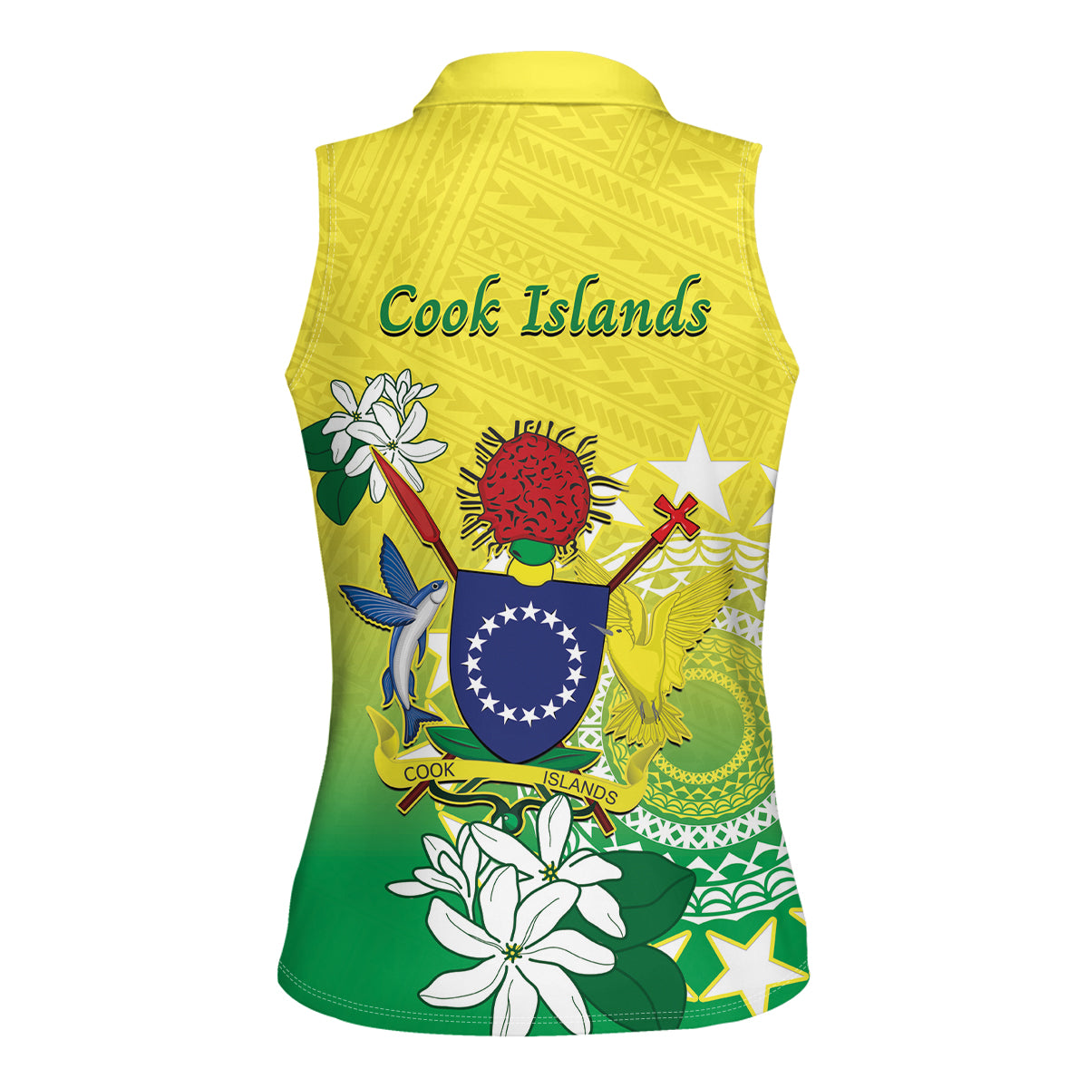 Cook Islands Independence Day Women Sleeveless Polo Shirt Kuki Airani Tiare Maori Polynesian Pattern - Green LT14 - Polynesian Pride
