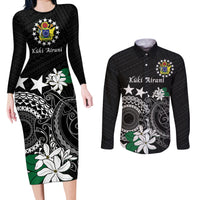 Cook Islands Independence Day Couples Matching Long Sleeve Bodycon Dress and Long Sleeve Button Shirt Kuki Airani Tiare Maori Polynesian Pattern - Black LT14 Black - Polynesian Pride