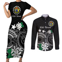 Cook Islands Independence Day Couples Matching Short Sleeve Bodycon Dress and Long Sleeve Button Shirt Kuki Airani Tiare Maori Polynesian Pattern - Black LT14 Black - Polynesian Pride