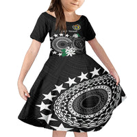 Cook Islands Independence Day Family Matching Long Sleeve Bodycon Dress and Hawaiian Shirt Kuki Airani Tiare Maori Polynesian Pattern - Black LT14 Daughter's Dress Black - Polynesian Pride
