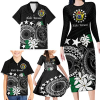 Cook Islands Independence Day Family Matching Long Sleeve Bodycon Dress and Hawaiian Shirt Kuki Airani Tiare Maori Polynesian Pattern - Black LT14 - Polynesian Pride